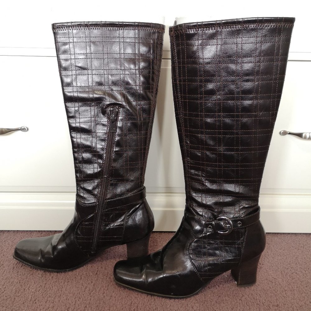 London Fog Black Brown Tall Heeled Boots (Size 9)